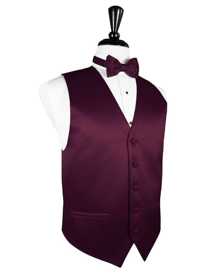 Wine Solid Satin Vest - Tuxedo Club