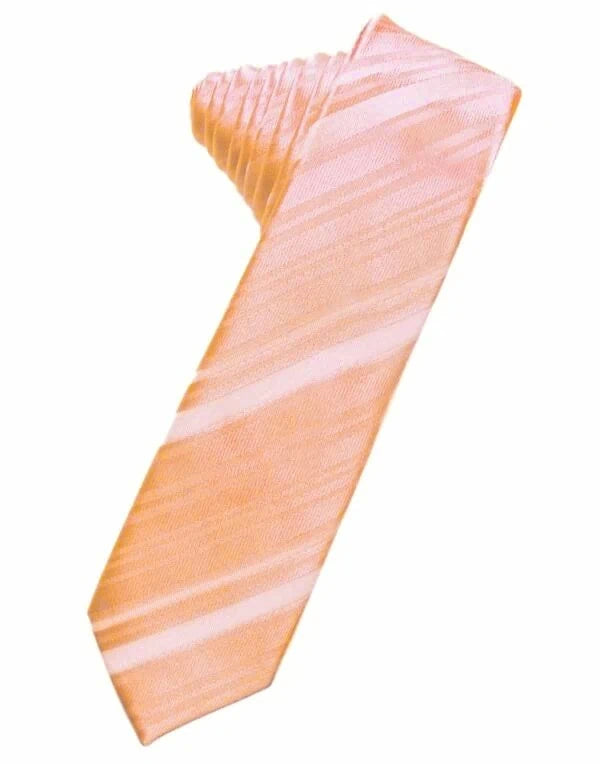 Peach Striped Satin Skinny Suit Tie