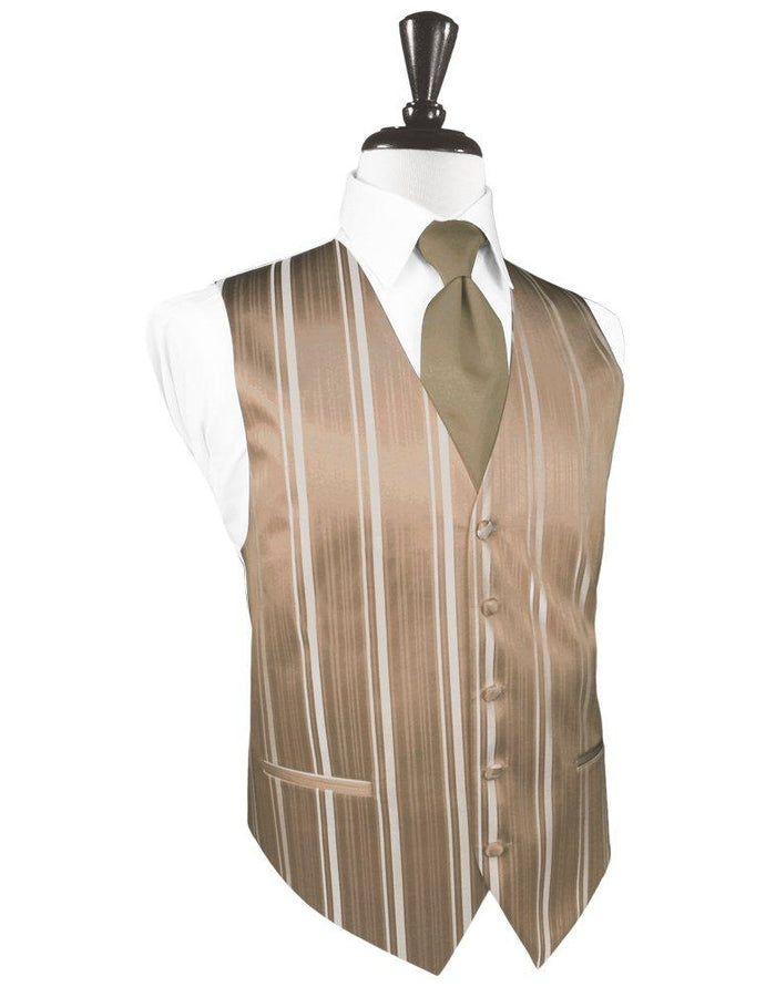 Latte Striped Satin Vest - Tuxedo Club