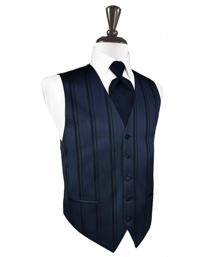 Midnight Blue Striped Satin Vest - Tuxedo Club