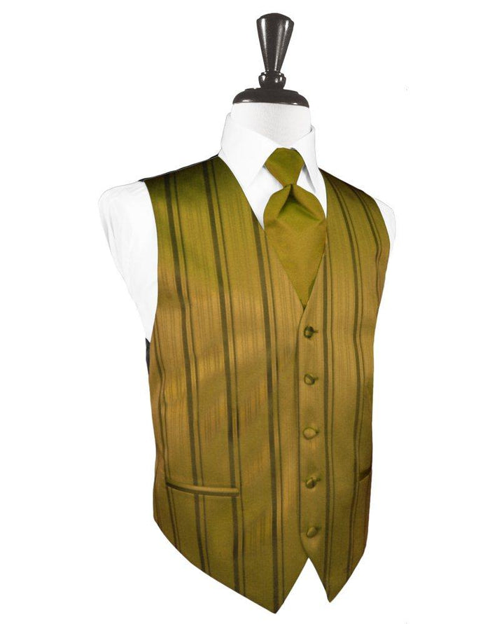 New Gold Striped Satin Vest - Tuxedo Club