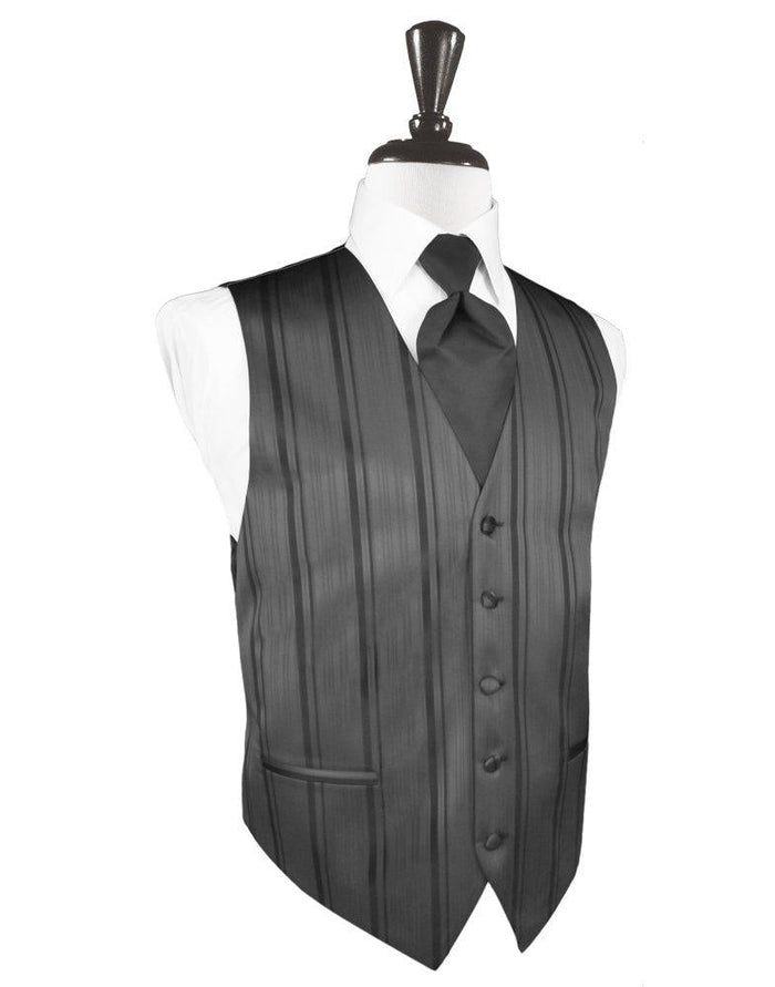 Pewter Striped Satin Vest - Tuxedo Club