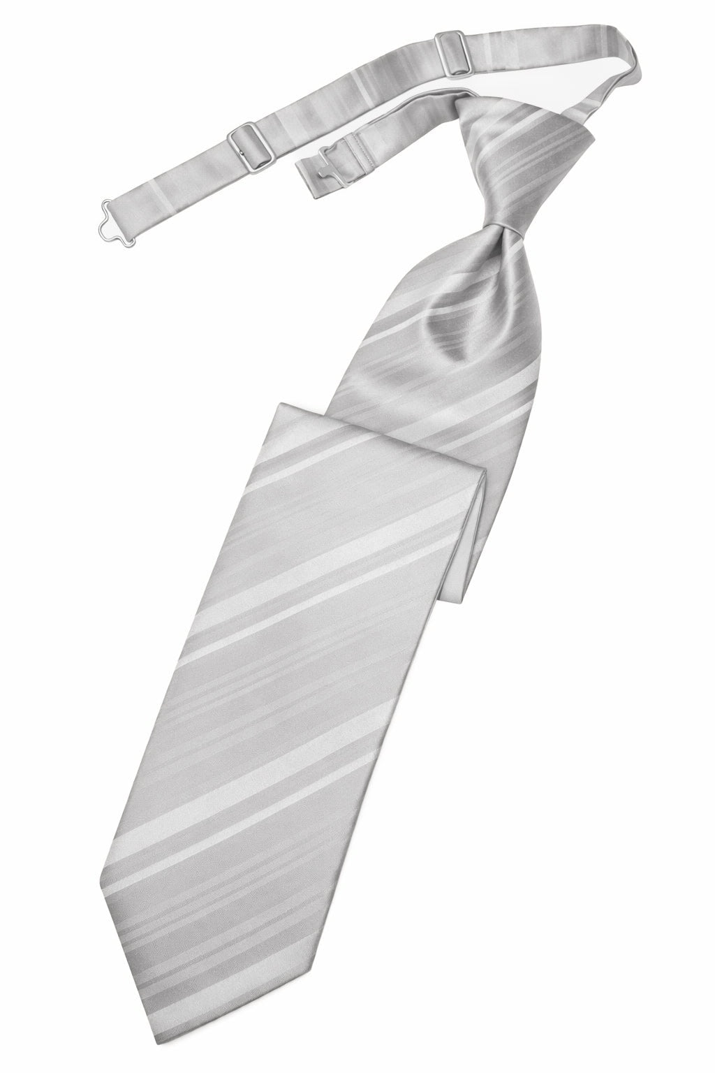 Platinum Striped Satin Long Tie