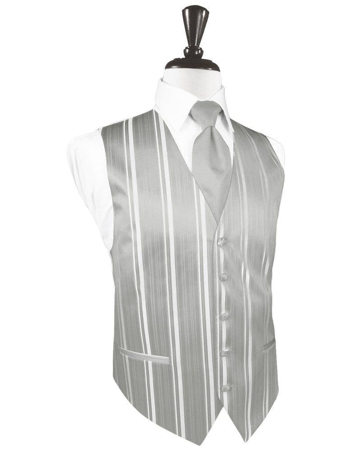 Platinum Striped Satin Vest - Tuxedo Club
