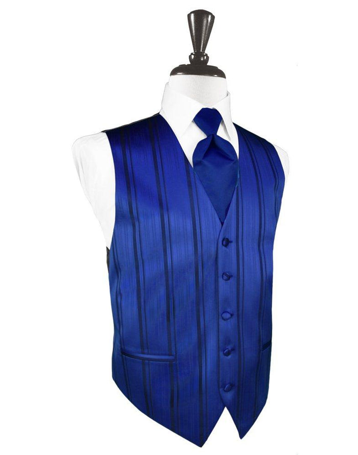 Royal Blue Striped Satin Vest - Tuxedo Club