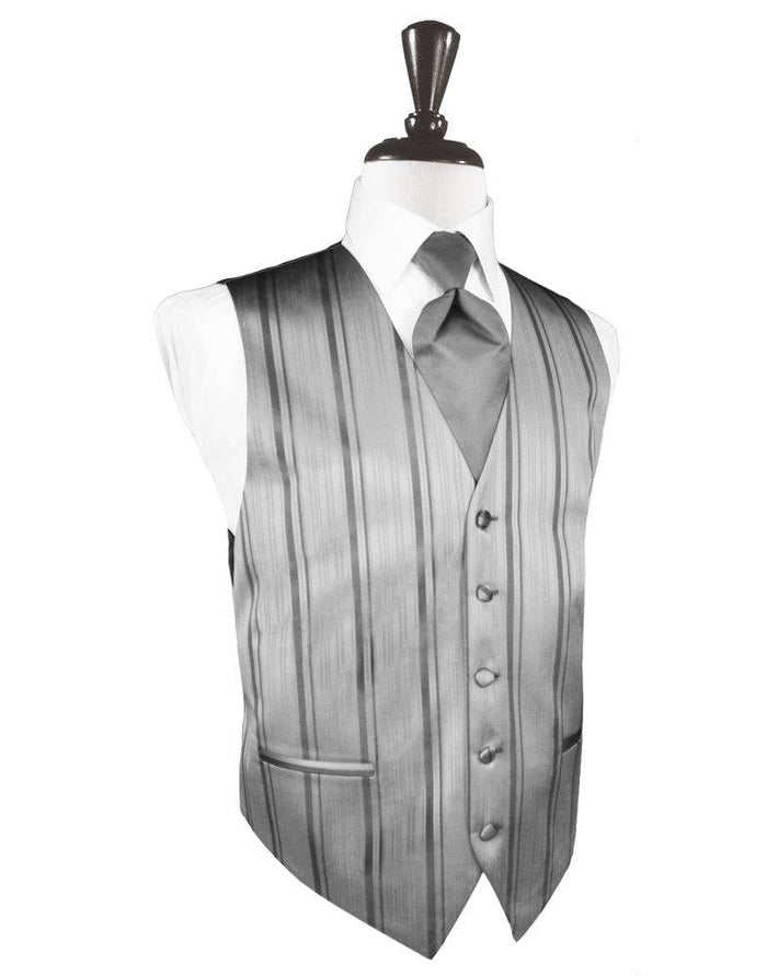 Silver Striped Satin Vest - Tuxedo Club