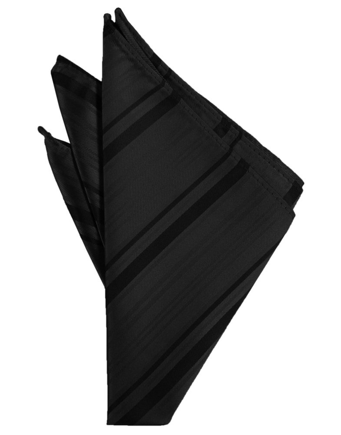 Black Striped Satin Pocket Square - Tuxedo Club