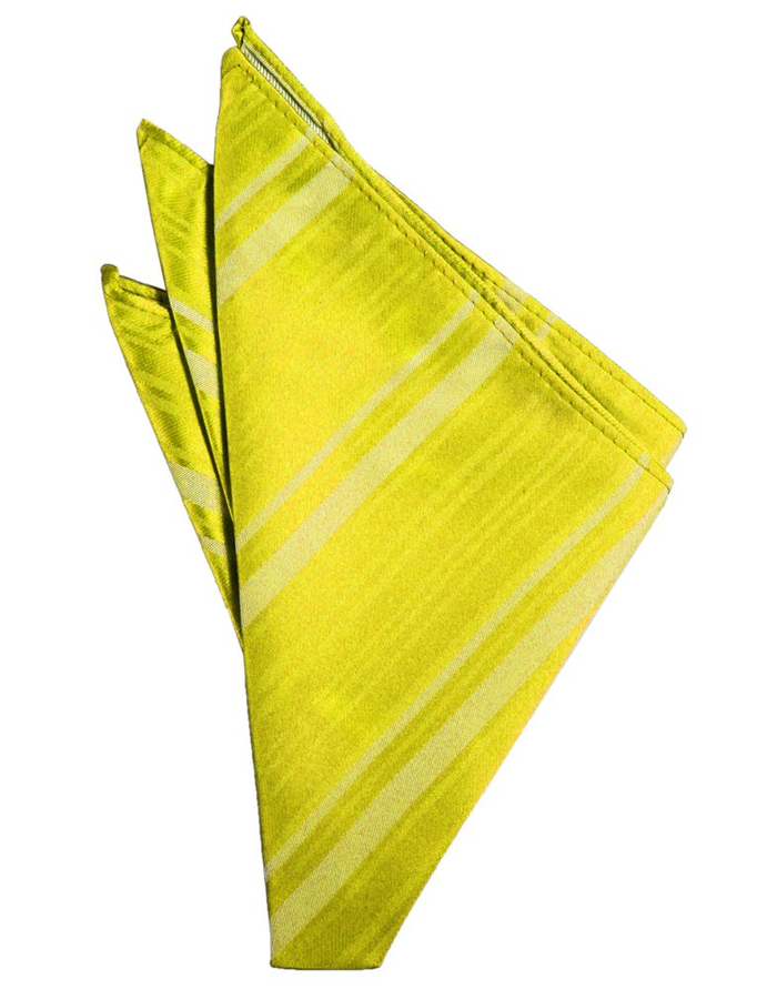 Lemon Striped Satin Pocket Square - Tuxedo Club