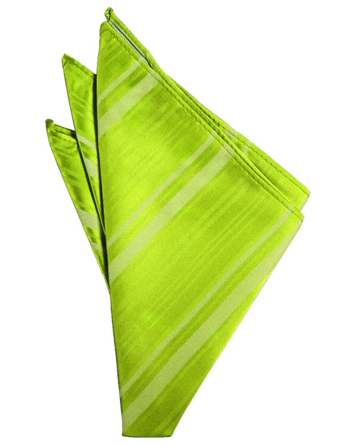 Lime Striped Satin Pocket Square - Tuxedo Club