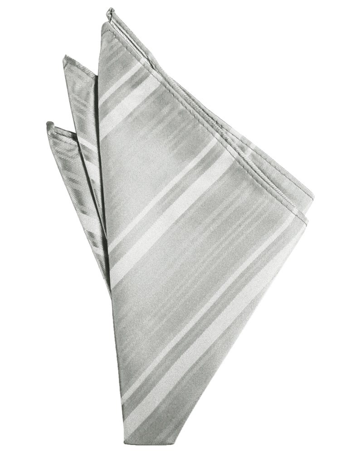 Platinum Striped Satin Pocket Square - Tuxedo Club